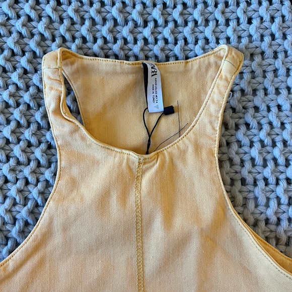 NWT Zara Set of Stretch Denim Racer Back Crop Top and Bike Shorts - Picture 6 of 13